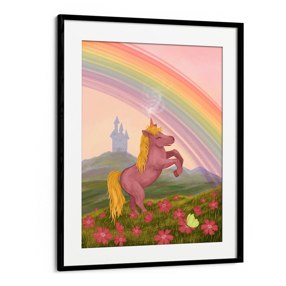 Vibrant RAINBOW UNICORN, KIDS ROOM PAINTINGS featuring a joyful unicorn against a colorful rainbow and flowers.