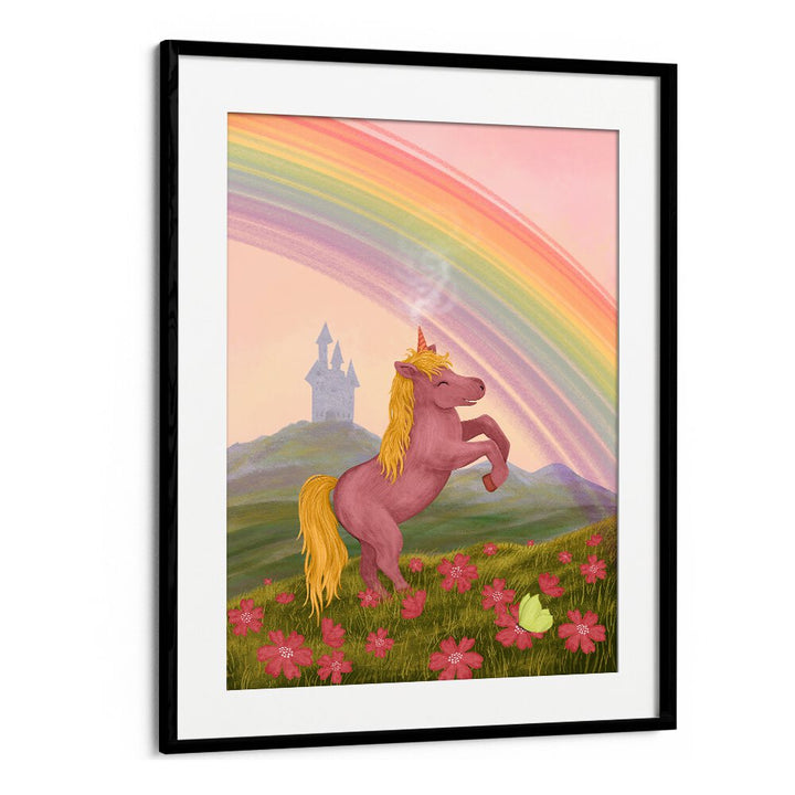 Vibrant RAINBOW UNICORN, KIDS ROOM PAINTINGS featuring a joyful unicorn against a colorful rainbow and flowers.
