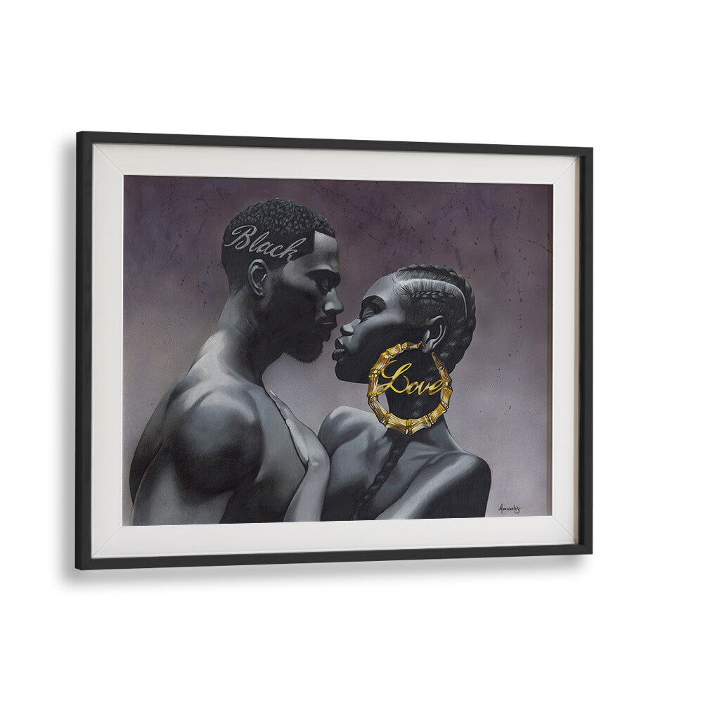 Elegant BLACKLOVE, AFRICAN ART PAINTINGS showcase a powerful connection between two figures in a sophisticated design.