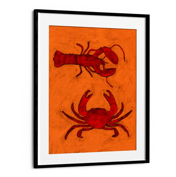 Vibrant COASTAL CREATURES, KITCHEN POSTERS featuring a lobster and crab, perfect for ocean lovers' decor.