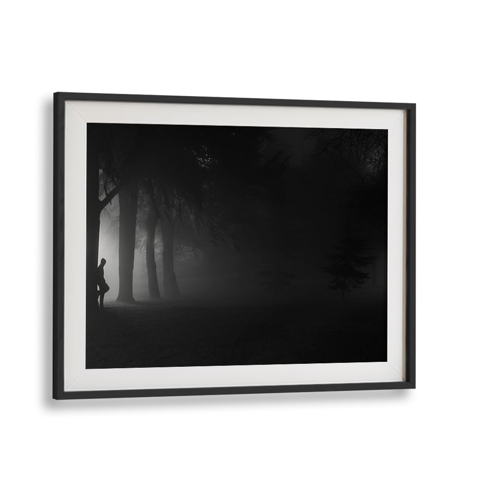Captivating black and white artwork, "Waiting Till the End, Photography Prints," showcasing serene forest landscapes.