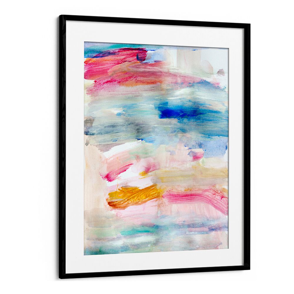 Colorful abstract artwork titled "THE VIEW FROM UP HERE, ABSTRACT PAINTINGS," framed and ready to enhance any space.