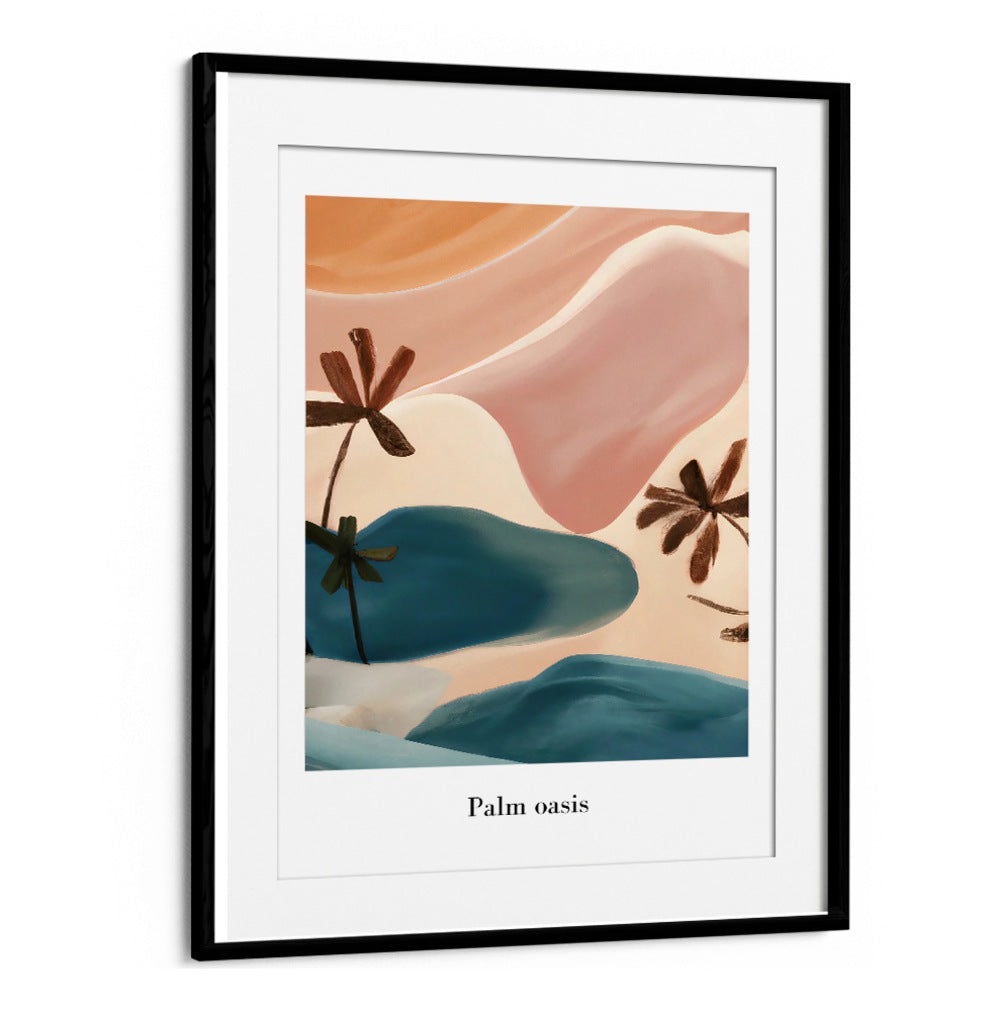 PALM OASIS , BEACH PAINTINGS with abstract palm trees and ocean waves in warm tones by Blackmount decor.