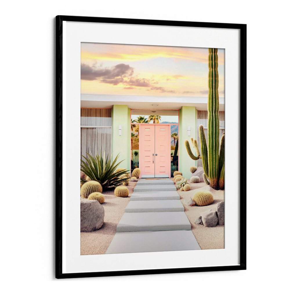 Serene desert scene showcasing the "END OF THE DAY IN PALM SPRINGS, BEACH PAINTINGS" by Philippe Hugonnard.