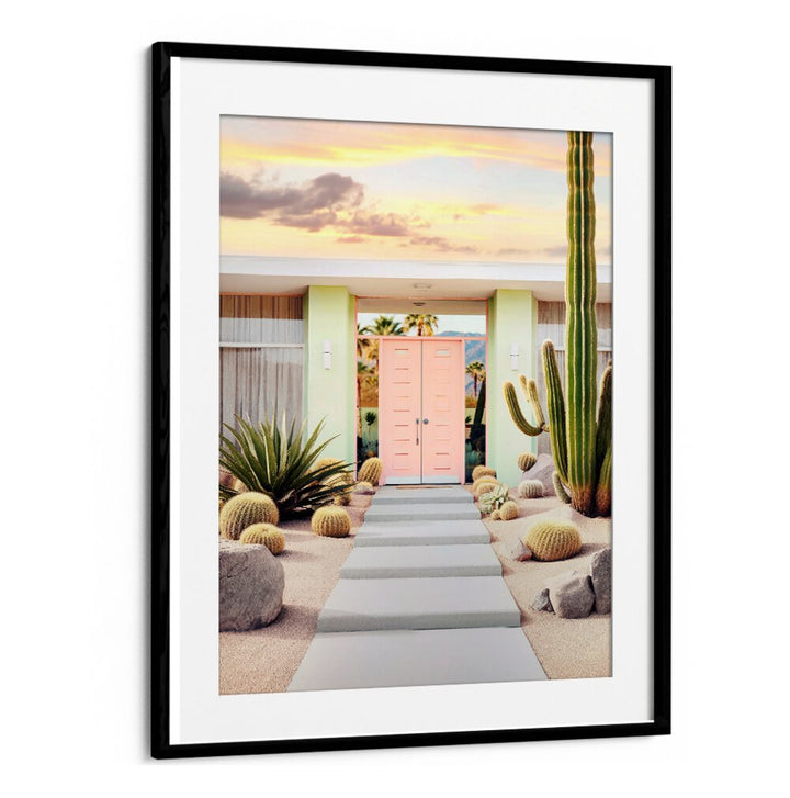 Serene desert scene showcasing the "END OF THE DAY IN PALM SPRINGS, BEACH PAINTINGS" by Philippe Hugonnard.