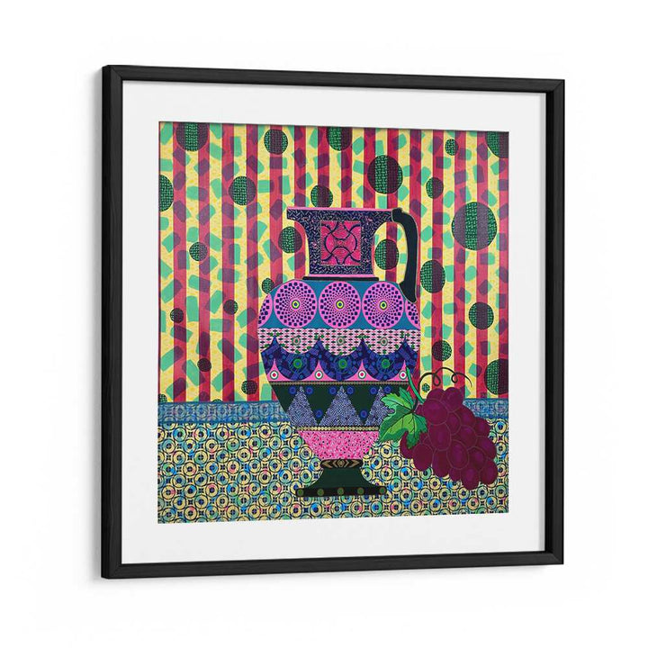 Colorful SUMMER NIGHT DREAM, KITCHEN POSTERS featuring a vibrant vase and grapes, perfect for summer decor.