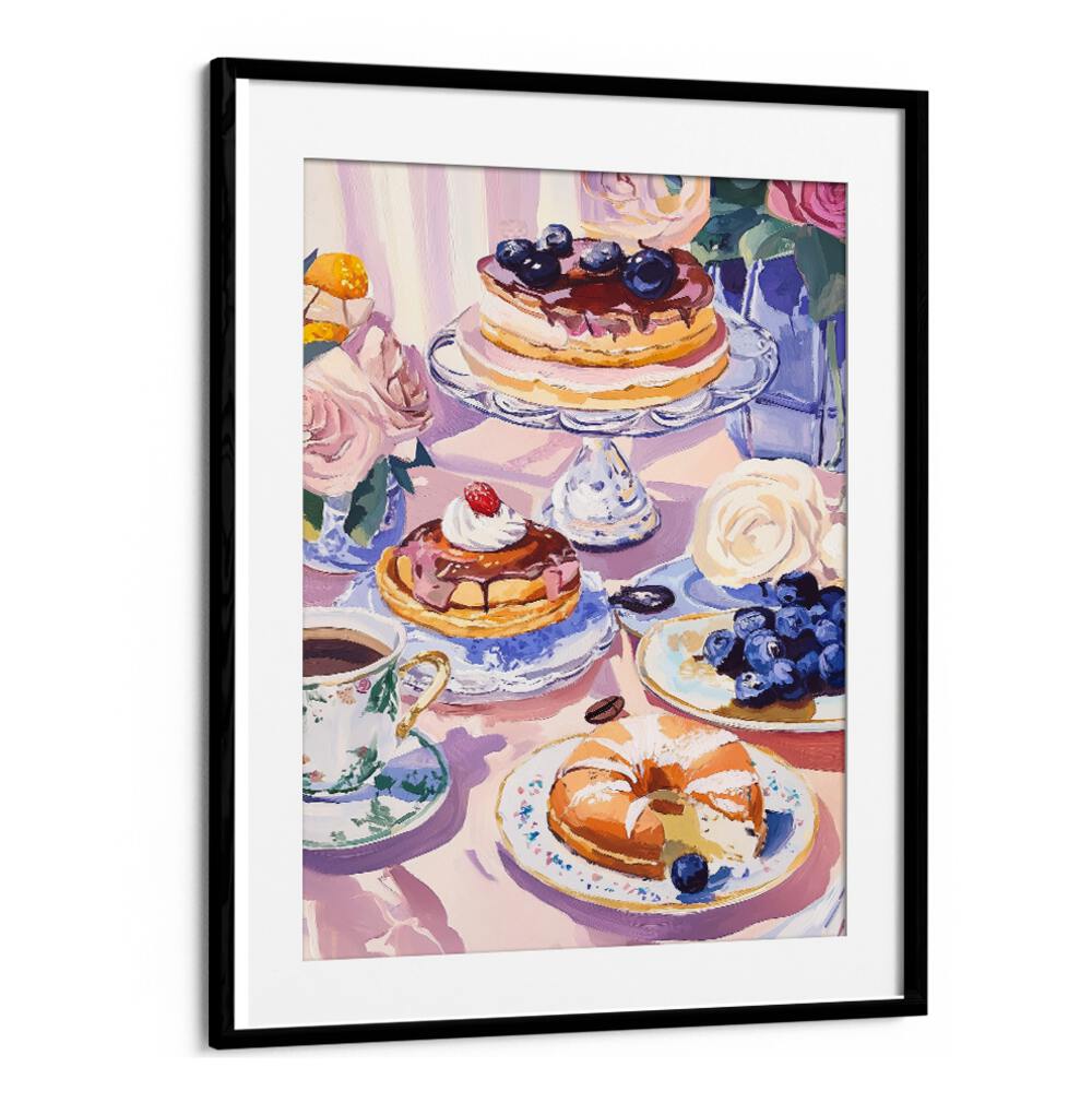 Indulge your senses with DESSERT CAFE, KITCHEN POSTERS showcasing delightful pastries and floral ambiance.