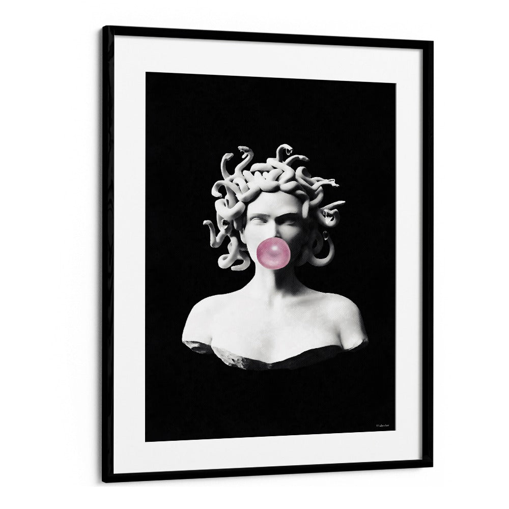 MEDUSA BLOWING PINK BUBBLEGUM BUBBLE BY UNDERDOTT, ALTERED ART PRINTS