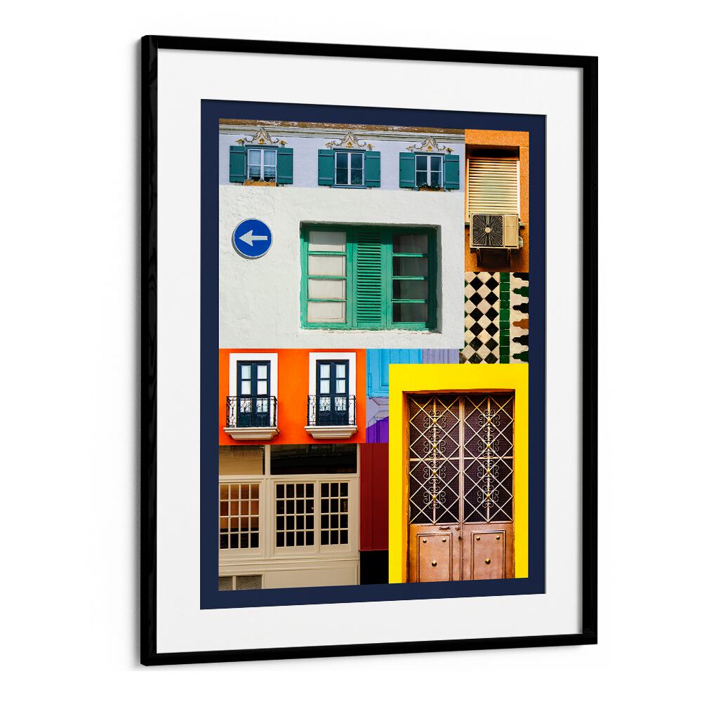 Colorful collage of architectural elements featuring ARCH LEGO, WALL ART PRINTS for creative home decor.
