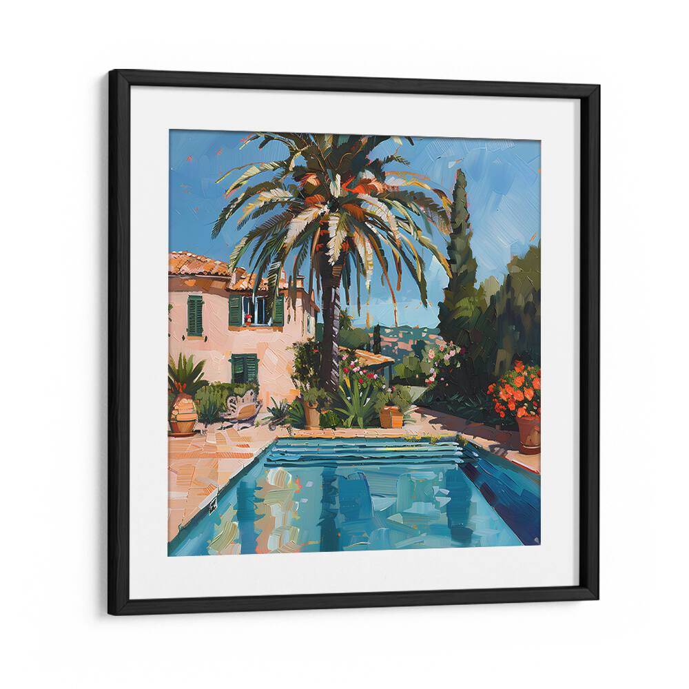 Stunning artwork of the HOUSE BY THE POOL MALLORCA II, showcasing luxury living with a vibrant poolside atmosphere.