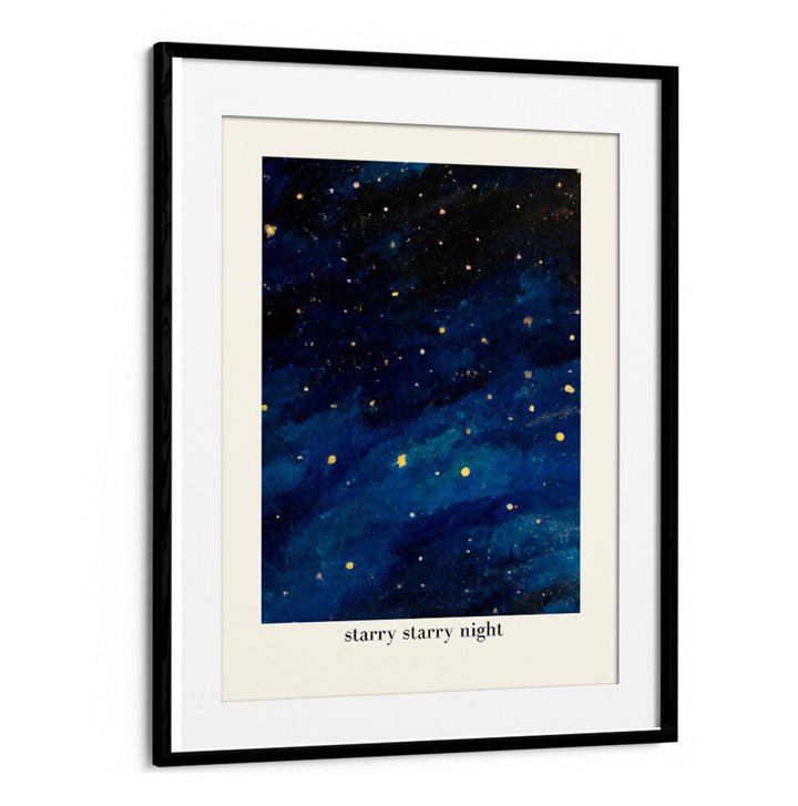 STARRY STARRY NIGHT , KIDS ROOM PAINTINGS featuring a star-filled night sky in a black frame for kids' room decor.