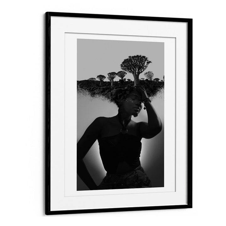 Stunning NAMBIA THOUGHTS, SURREAL ART PRINTS featuring a woman with nature intertwined in her silhouette. Perfect for decor.