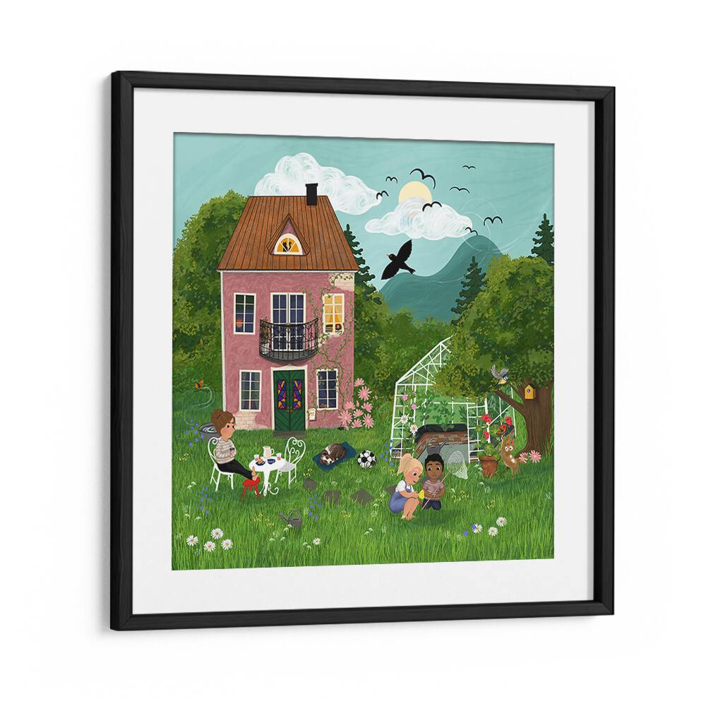 Bright and cheerful artwork titled SUMMERDAY IN THE GARDEN, KIDS ROOM PAINTINGS, perfect for children’s spaces.