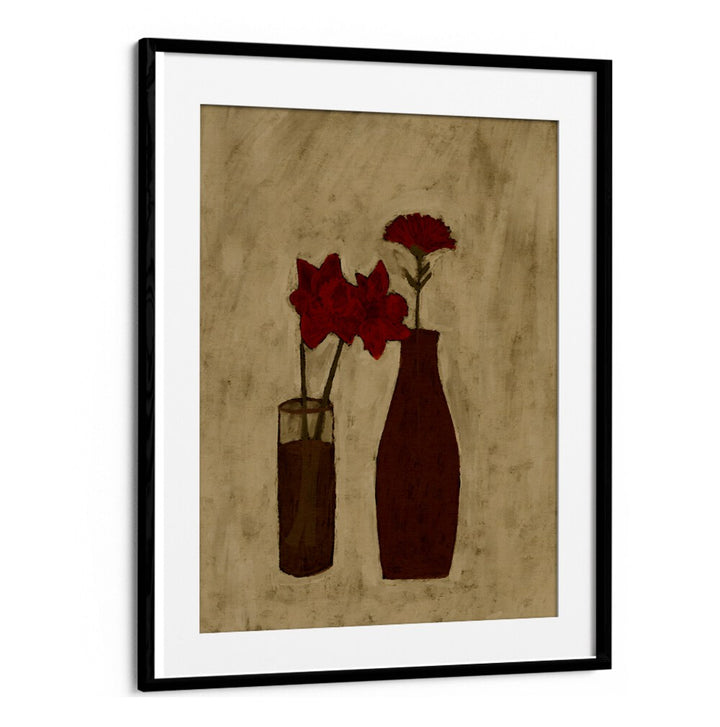 Elegant BLOSSOM BLEND, FLORAL FLOWER PAINTINGS featuring vibrant red flowers in stylish vases, perfect for home decor.