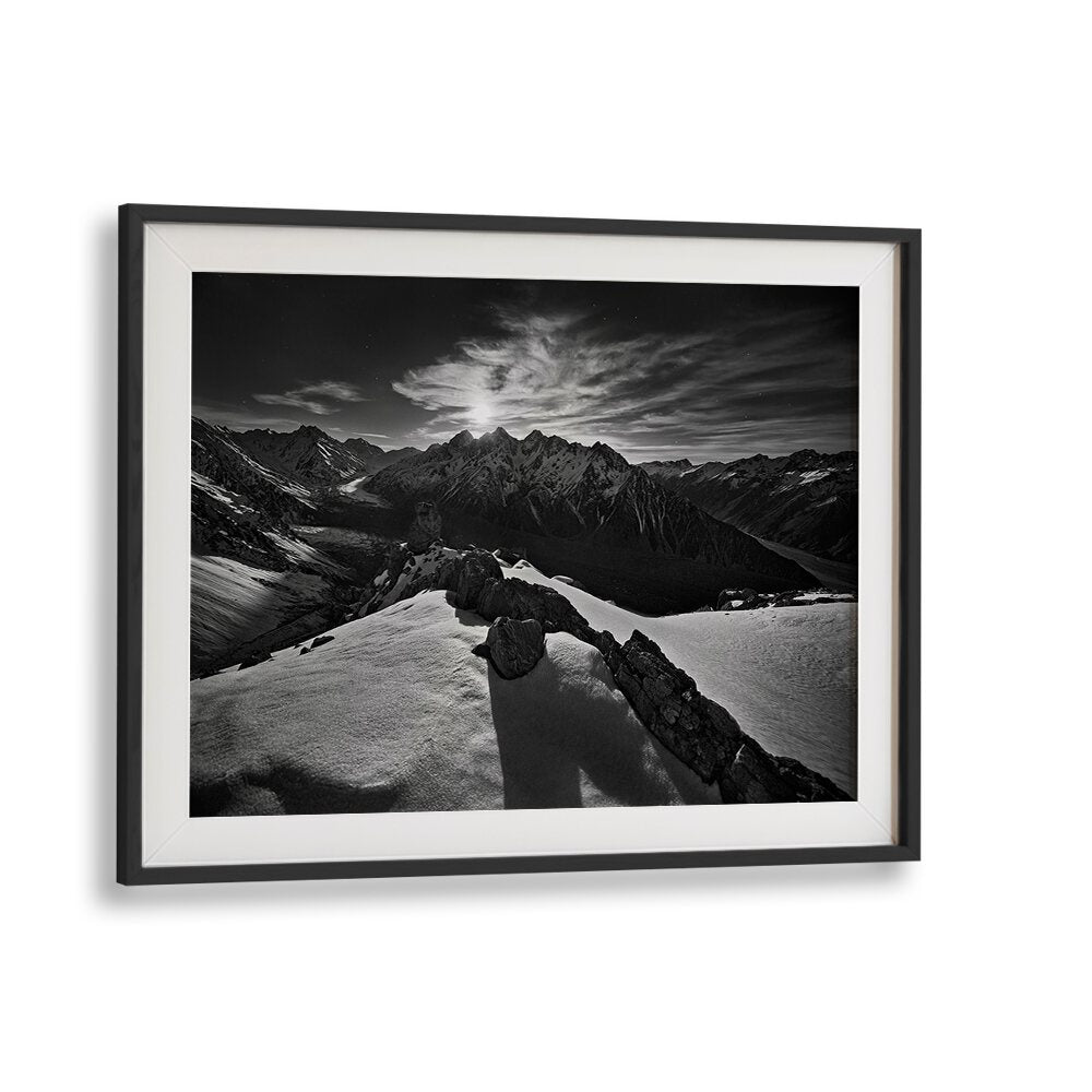 Captivating moonlight over Tasman Glacier, a stunning photography print showcasing nature's beauty.