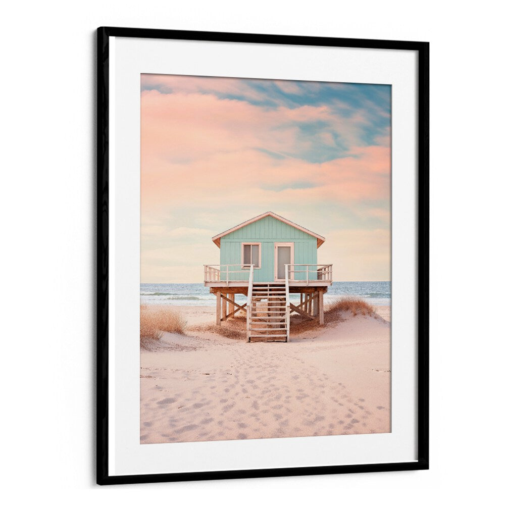 Serene PACIFIC SUNSET BEACH , BEACH PAINTINGS by Philippe Hugonnard showcases a tranquil beach house and gentle waves.