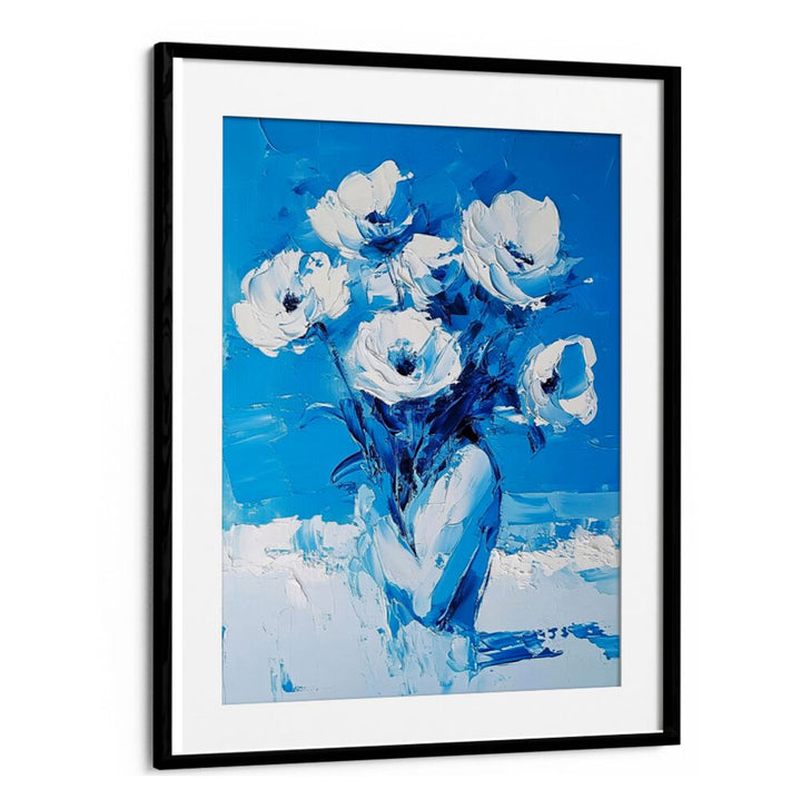 Stunning BLUE FLOWERS art print showcasing elegance and charm, perfect for home decor and gifts.