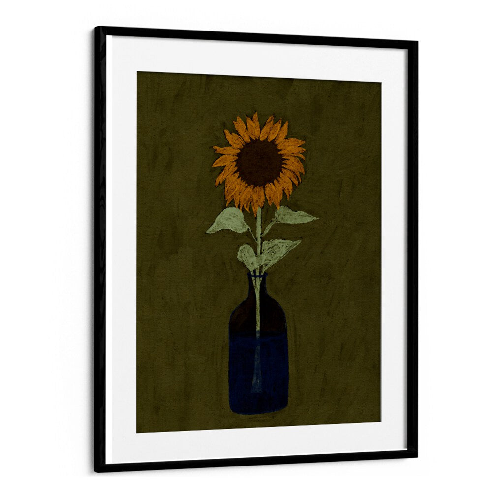 Bright sunflower in a vase against a textured backdrop, perfect for enhancing your space with RADIANT VIEW, KITCHEN POSTERS.