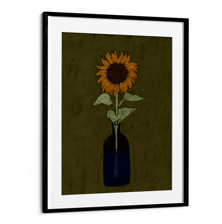 Bright sunflower in a vase against a textured backdrop, perfect for enhancing your space with RADIANT VIEW, KITCHEN POSTERS.