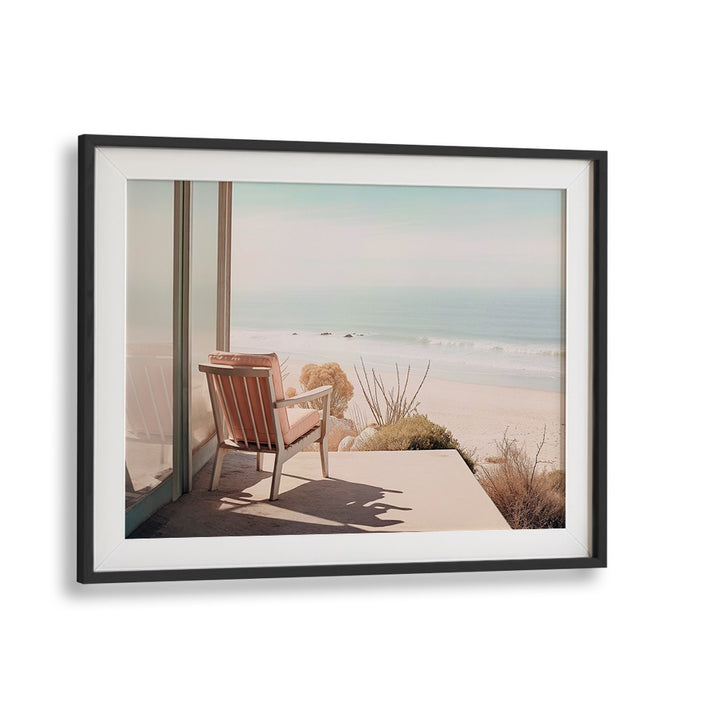 Tranquil view of the sea from a chair, featuring ALONE IN THE OCEAN, BEACH PAINTINGS by Philippe Hugonnard.