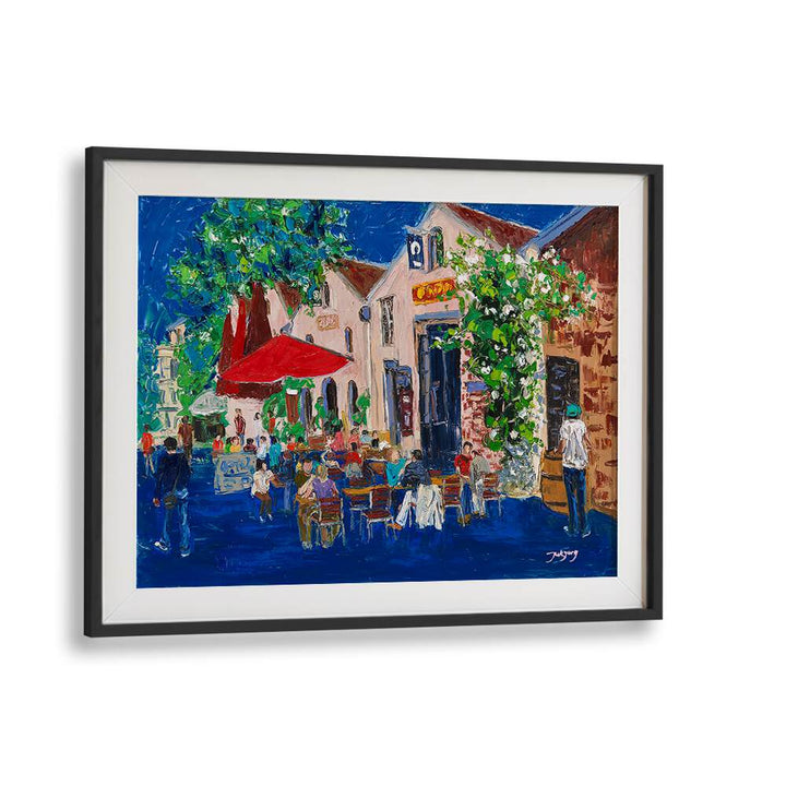 Colorful scene of a bustling café, perfect for your HOLIDAY, BAR & CAFE ART collection. Ideal for enhancing ambiance.