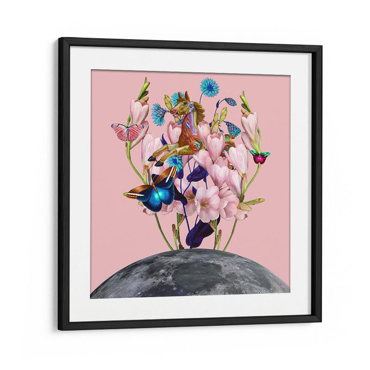 Surreal art prints featuring a flying horse over the moon, adding enchantment to your decor. Perfect for dreamers!