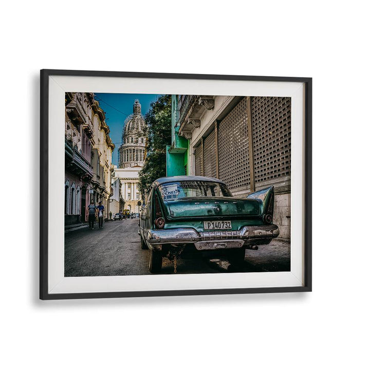 Vibrant HAVANA STREET, PHOTOGRAPHY PRINTS showcasing a classic car near historic architecture in Havana's lively streets.