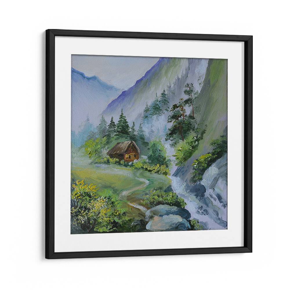 The Old Mill Vintage European Paintings in Black Frame With Mount