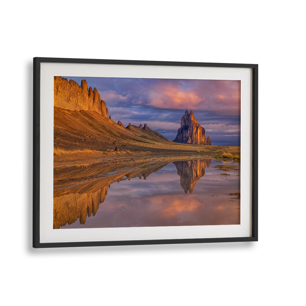 Stunning REFLECTION OF SHIPROCK, PHOTOGRAPHY PRINTS showcasing the majestic formation mirrored in tranquil waters.