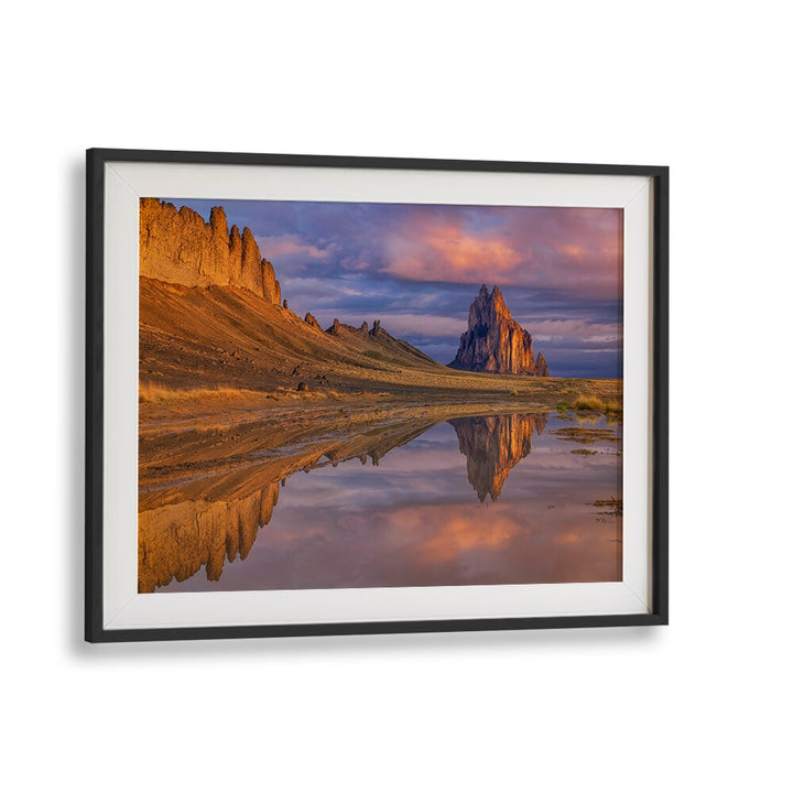 Stunning REFLECTION OF SHIPROCK, PHOTOGRAPHY PRINTS showcasing the majestic formation mirrored in tranquil waters.