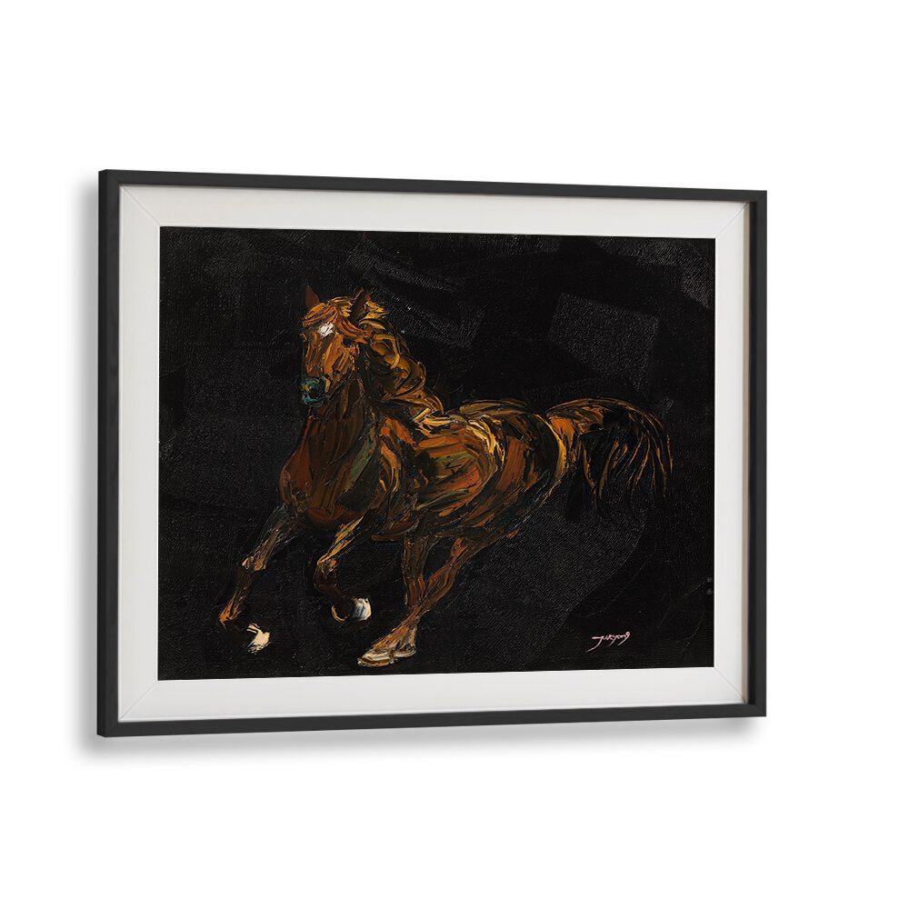 A captivating depiction of a brown horse in vibrant strokes, perfect for animal paintings enthusiasts.