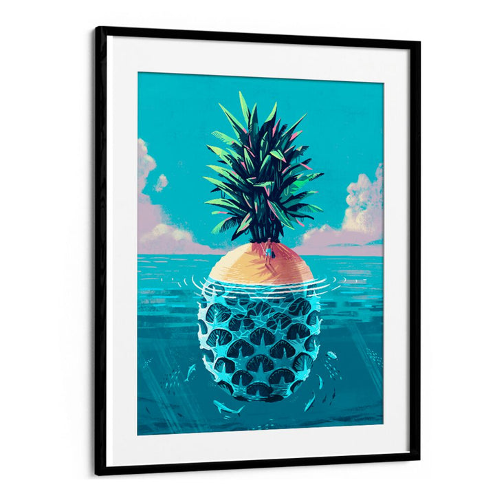 Colorful artwork of a pineapple island, reflecting the theme of STRANDED ON PINEAPPLE ISLAND, BEACH PAINTINGS.