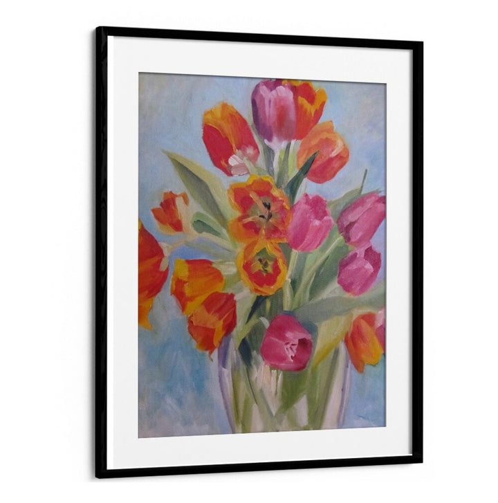 RED AND ORANGE TULIPS , FLORAL FLOWER PAINTINGS