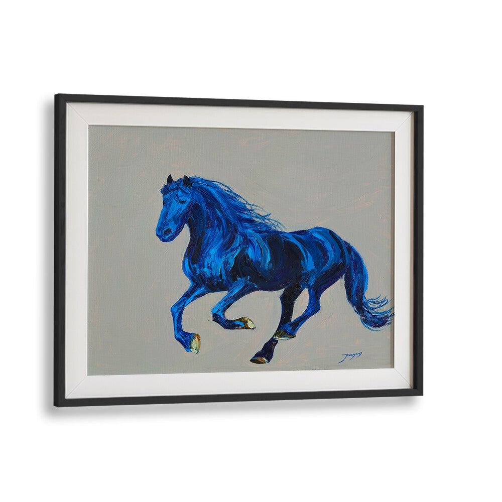 Vivid blue horse artwork, part of the A BLUE HORSE, ANIMAL PAINTINGS collection, perfect for any art lover.