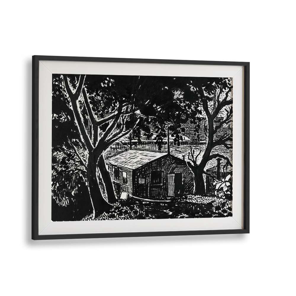 HOUSE IN THE WOODS DRAWING  (1875–1918) , VINTAGE PAINTINGS