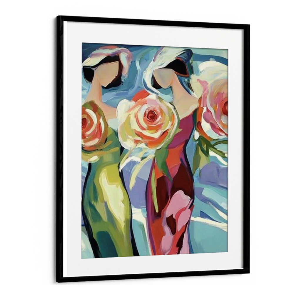Captivating artwork featuring TWO WOMEN WITH ROSES, celebrating beauty and friendship in vibrant colors.
