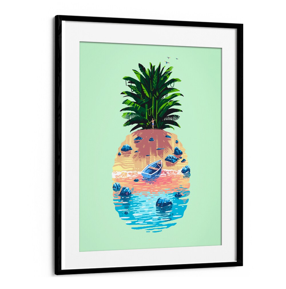 Vibrant PINEAPPLE ISLAND, BEACH PAINTINGS showcasing tropical vibes and a serene beach scene, perfect for decor.