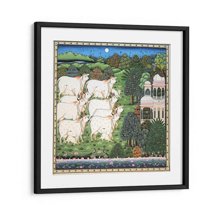 COW AND CALF PICHWAI, INDIAN ART PAINTINGS showcasing traditional rural life in vibrant hand-painted detail.
