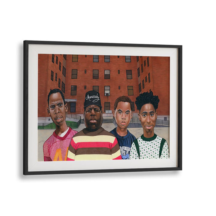 Colorful depiction of hip hop legends in the BOYZ IN THE HOOD, AFRICAN ART PAINTINGS collection, celebrating urban culture.