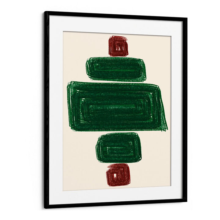 SIMPLEX II, ABSTRACT PAINTINGS features bold green and red shapes on a neutral background, perfect for any modern space.