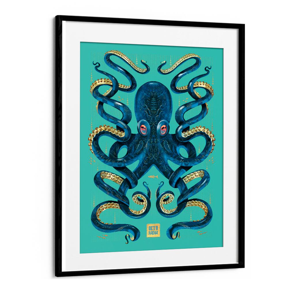 Vibrant OCTOPUS BLUE GOLD, BEACH PAINTINGS artwork adds elegance and style to any space, perfect for coastal decor.