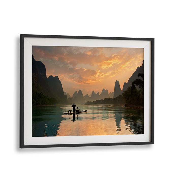 GOLDEN LI RIVER, PHOTOGRAPHY PRINTS showcase a stunning landscape with mountains reflecting in serene waters.