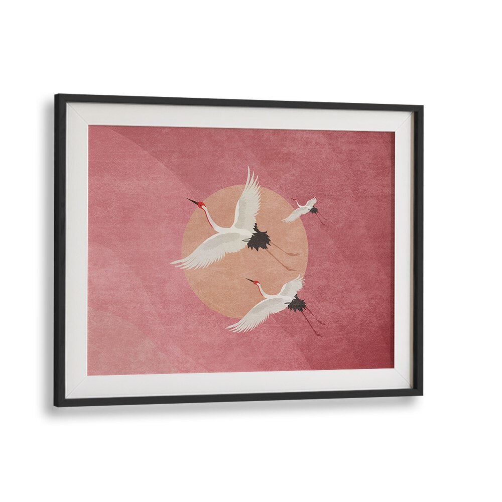 Elegant CRANE, ANIMAL PAINTINGS by Emel Tunaboylu, showcasing graceful birds against a soft pink background.