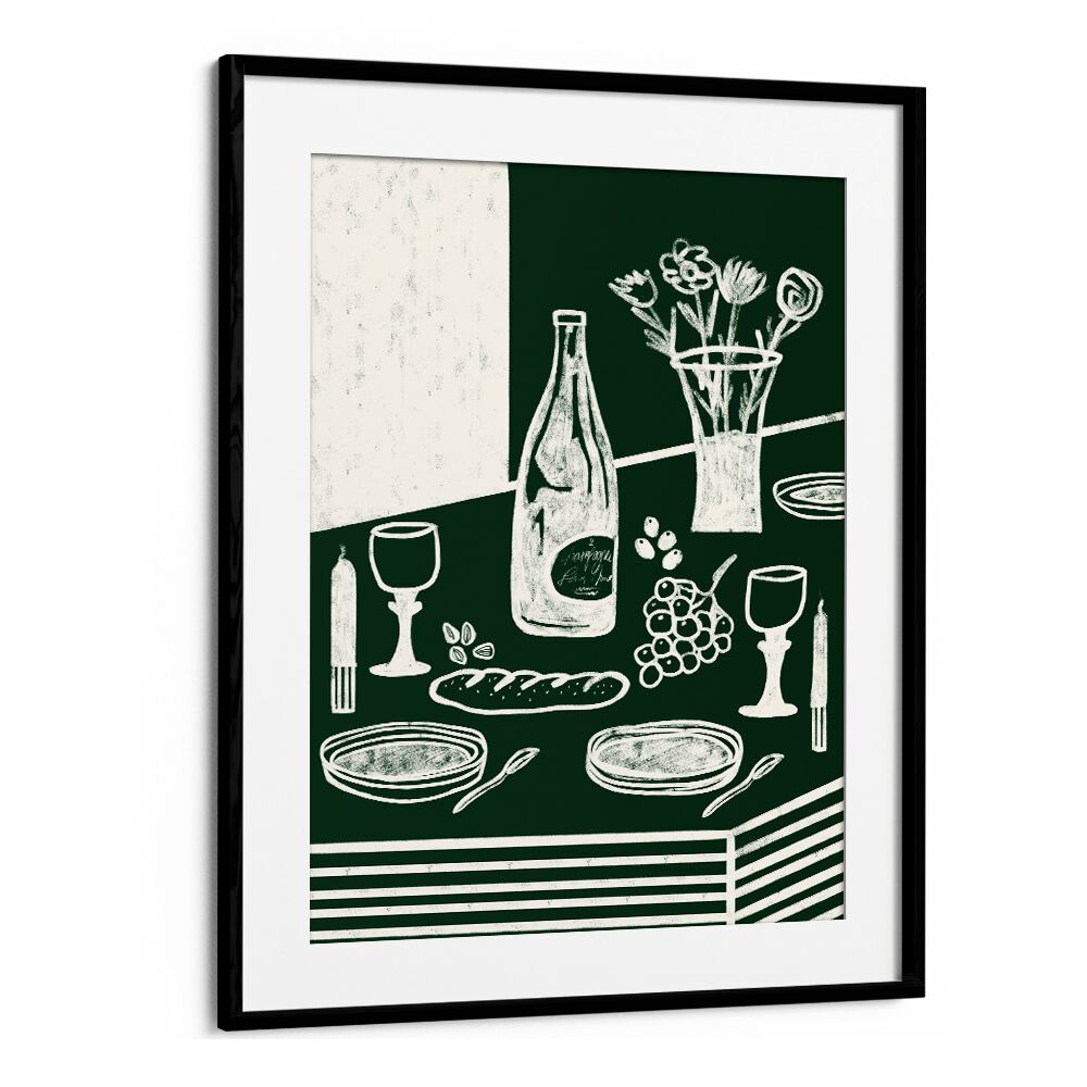 Elegant GREEN HARMONIA KITCHEN POSTERS showcasing a chic table setting, perfect for enhancing your culinary space.