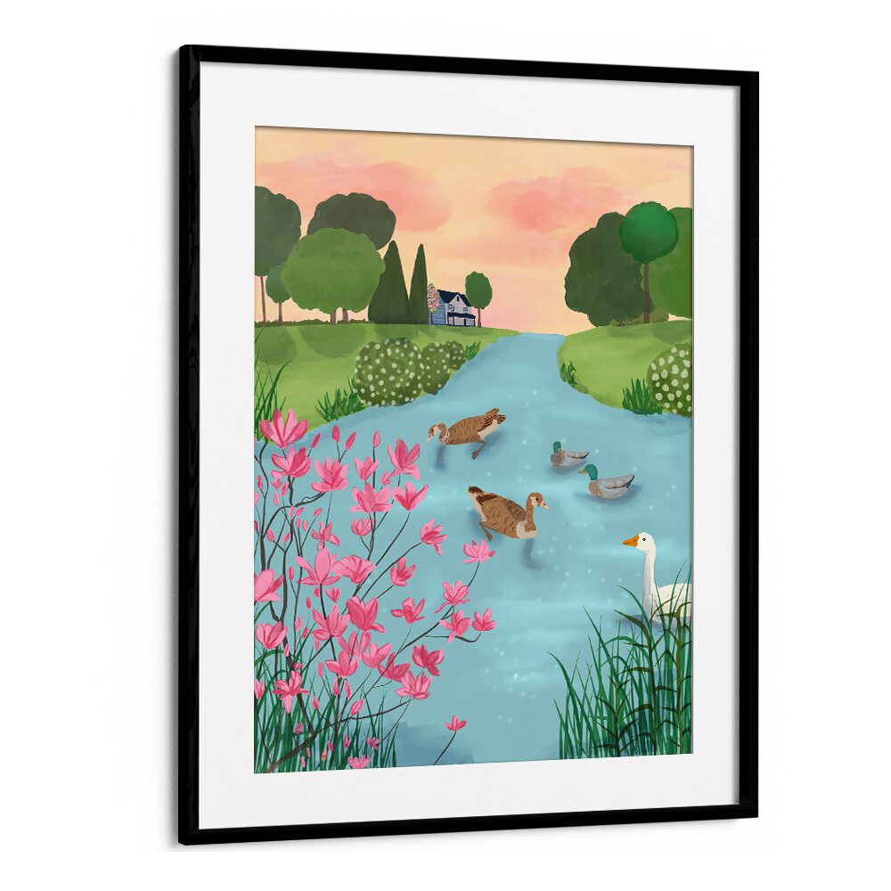 DUCKS ON SUMMER TRAILS , WILDLIFE PAINTINGS , WILDLIFE POSTERS