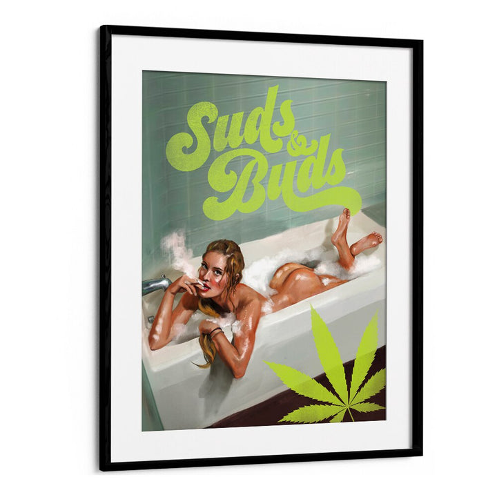 SUDS BUDS SEXY GIRL SMOKING CANNABIS JOINT IN BATH BY THE WHISKEY GINGER , WOMEN ILLUSTRATION PAINTINGS