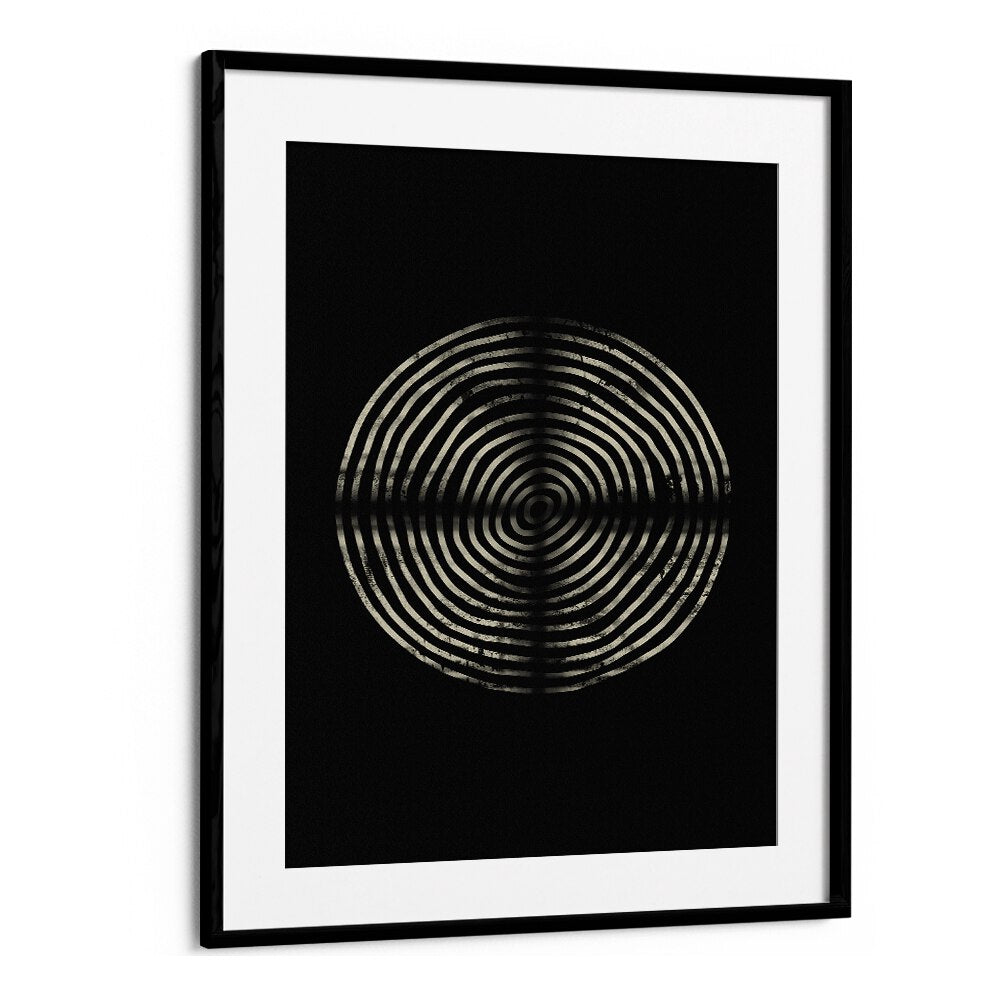 Bold circular pattern on black background from the NIGHTSHIFT ABSTRACTION, GEOMETRIC ART PRINTS collection.