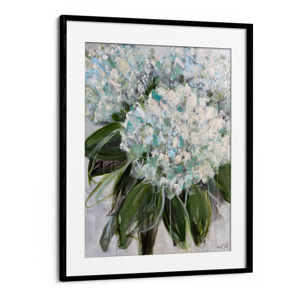 Delicate white and blue hydrangeas, floral flower paintings bring a serene garden vibe to your space. Perfect for decor.