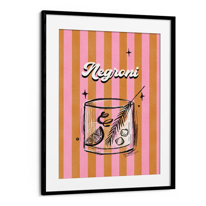 NEGRONI DRINK ON STRIPES BY BAROO BLOOM , BAR POSTERS , BAR ART PRINTS