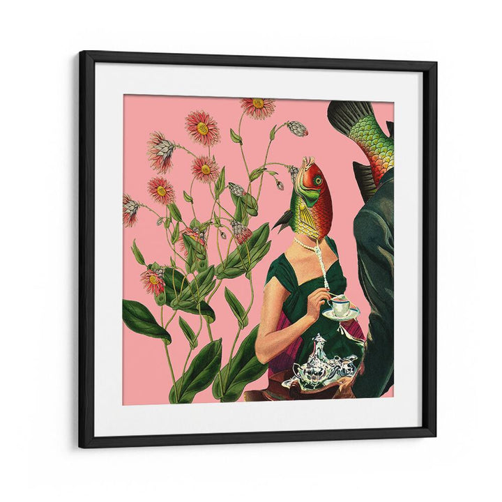 Vibrant FISH SOULMATE PINK, SURREAL ART PRINTS collage featuring floral elements and whimsical designs for modern spaces.